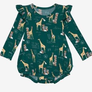 Posh Peanut Stanley Giraffe Ruffled Long Sleeve Bubble Romper Infant, Size 6-12M